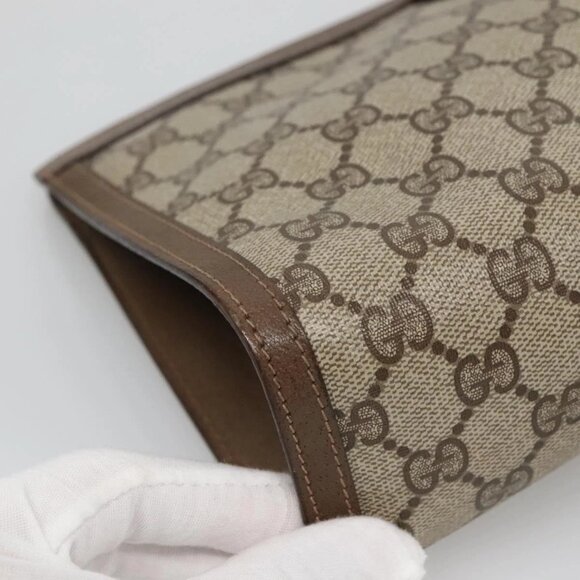 GUCCI GG Supreme Web Sherry Line Clutch Bag PVC Beige Gold 89 01 033 Auth BA4626 - Picture 11 of 16